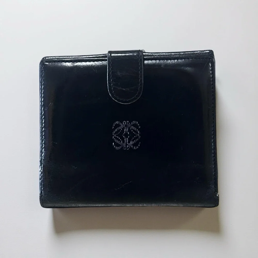 Loewe Smooth Patent Black Leather Anagram Wallet Men/Women